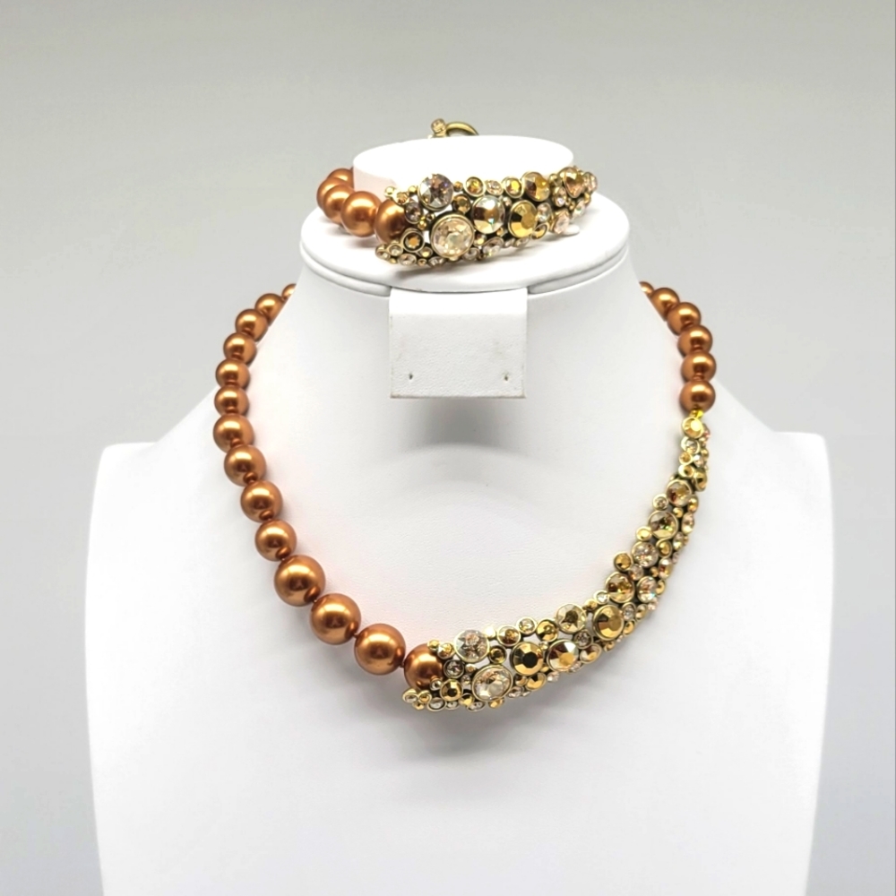 Heidi Daus Gold Pearl and Diamond Swarovski Crystal Asymmetrical Jewelry Set - Picture 8 of 14